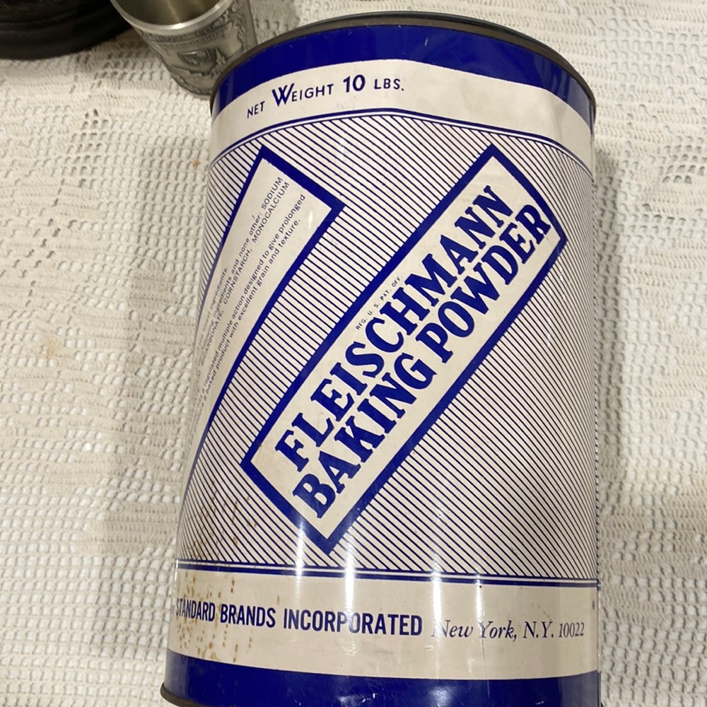 Vintage Fleischmann Baking Powder 10-lb tin.